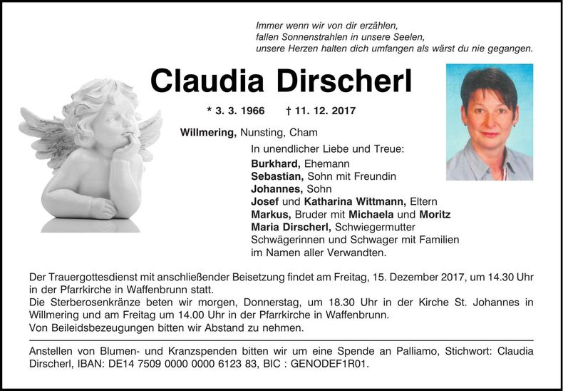 Traueranzeige Claudia Dirscherl