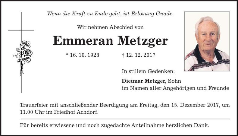 Traueranzeige Emmeran Metzger