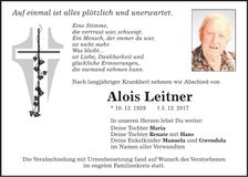 Traueranzeige Alois Leitner