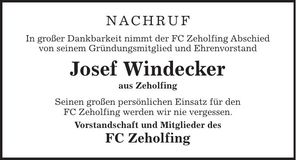 Traueranzeige Josef Windecker