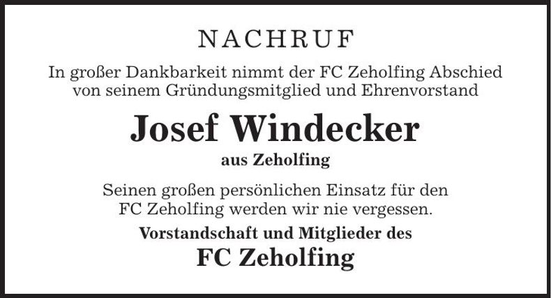 Traueranzeige Josef Windecker