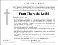 Traueranzeige Theresia Loibl