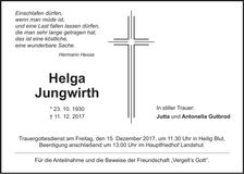Traueranzeige Helga Jungwirth