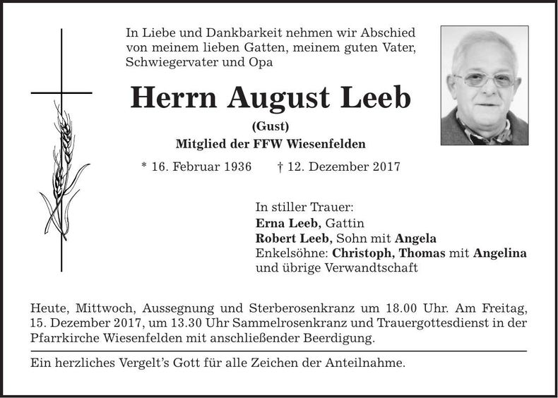 Traueranzeige August Leeb