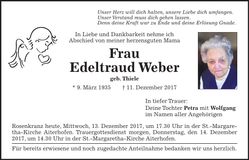 Traueranzeige Edeltraud Weber
