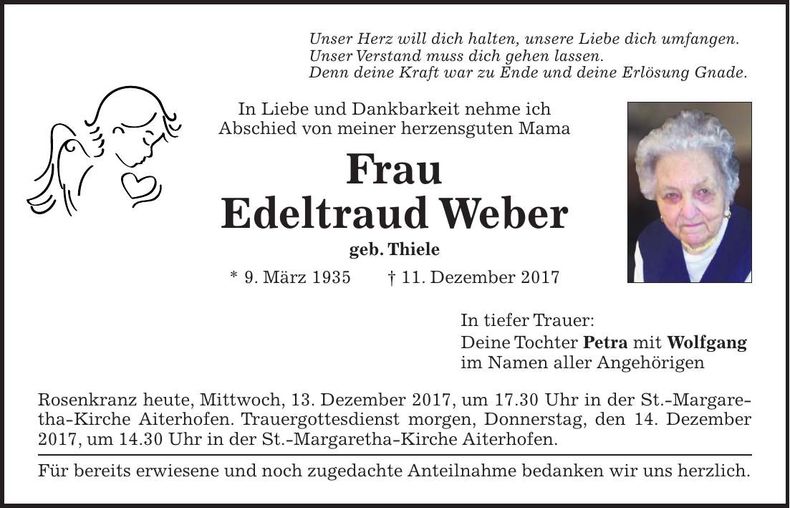 Traueranzeige Edeltraud Weber