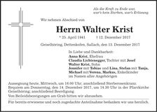 Traueranzeige Walter Krist