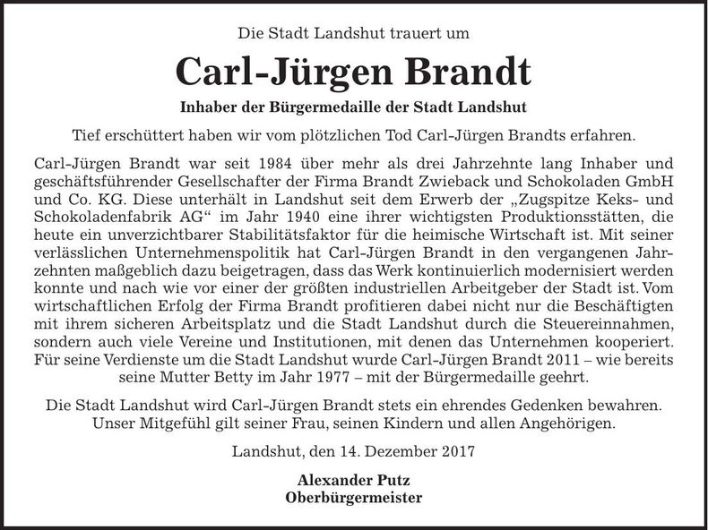 Traueranzeige Carl-Jürgen Brandt