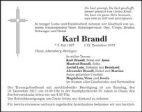 Traueranzeige Karl Brandl