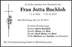 Traueranzeige Jutta Buchloh