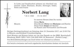 Traueranzeige Norbert Lang