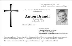 Traueranzeige Anton Brandl