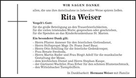 Traueranzeige Rita Weiser