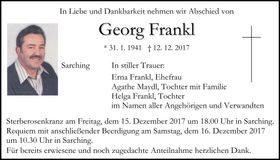 Traueranzeige Georg Frankl