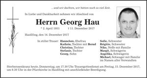 Traueranzeige Georg Hau