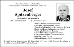 Traueranzeige Spitzenberger Josef