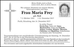 Traueranzeige Maria Frey