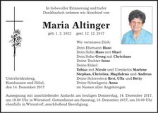 Traueranzeige Maria Altinger