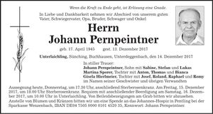 Traueranzeige Johann Pernpeintner
