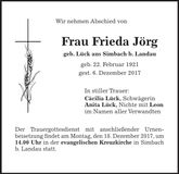 Traueranzeige Frieda Jörg