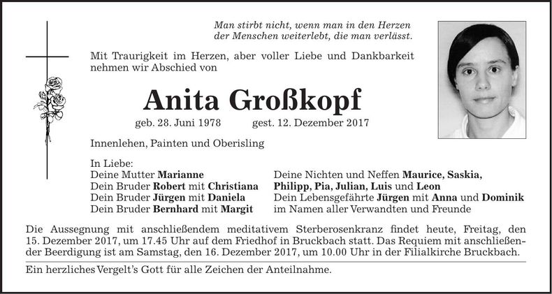 Traueranzeige Anita Großkopf