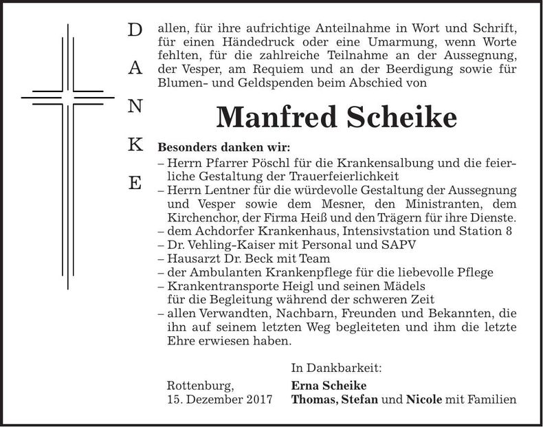 Traueranzeige Manfred Scheike