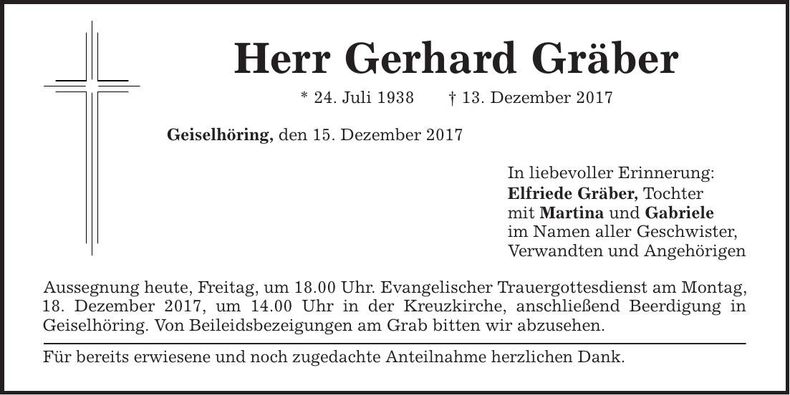 Traueranzeige Gerhard Gräber