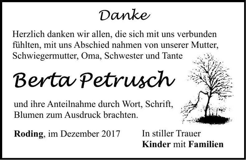 Traueranzeige Berta Petrusch