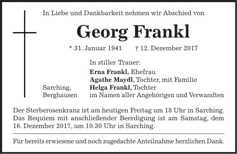 Traueranzeige Georg Frankl