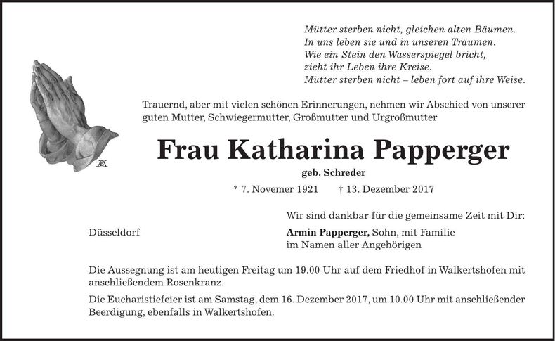 Traueranzeige Katharina Papperger