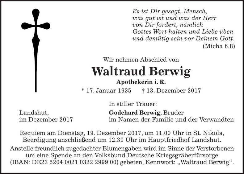 Traueranzeige Waltraud Berwig