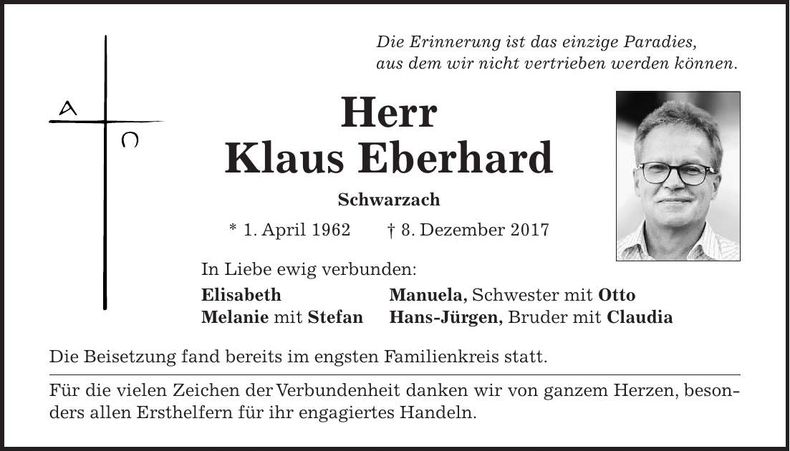 Traueranzeige Klaus Eberhard