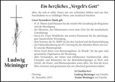Traueranzeige Ludwig Meininger