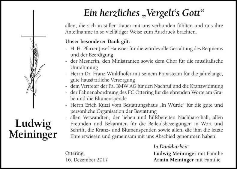 Traueranzeige Ludwig Meininger