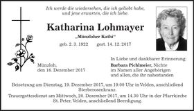 Traueranzeige Katharina Lohmayer