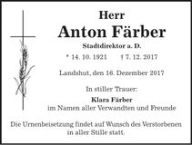 Traueranzeige Anton Färber