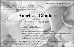 Traueranzeige Anneliese Günther