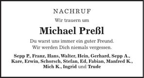 Traueranzeige Michael Preßl