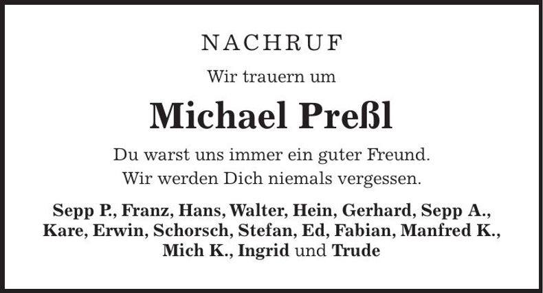 Traueranzeige Michael Preßl