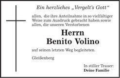Traueranzeige Benito Volino