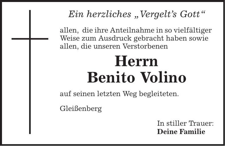 Traueranzeige Benito Volino