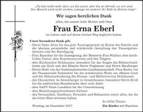 Traueranzeige Erna Eberl