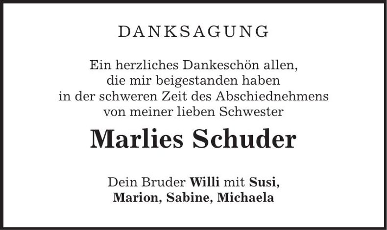 Traueranzeige Marliese Schuder