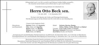 Traueranzeige Otto Beck