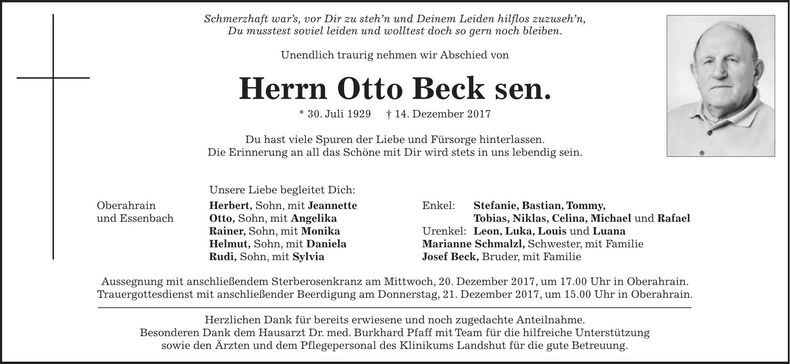 Traueranzeige Otto Beck