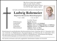 Traueranzeige Ludwig Rohrmeier