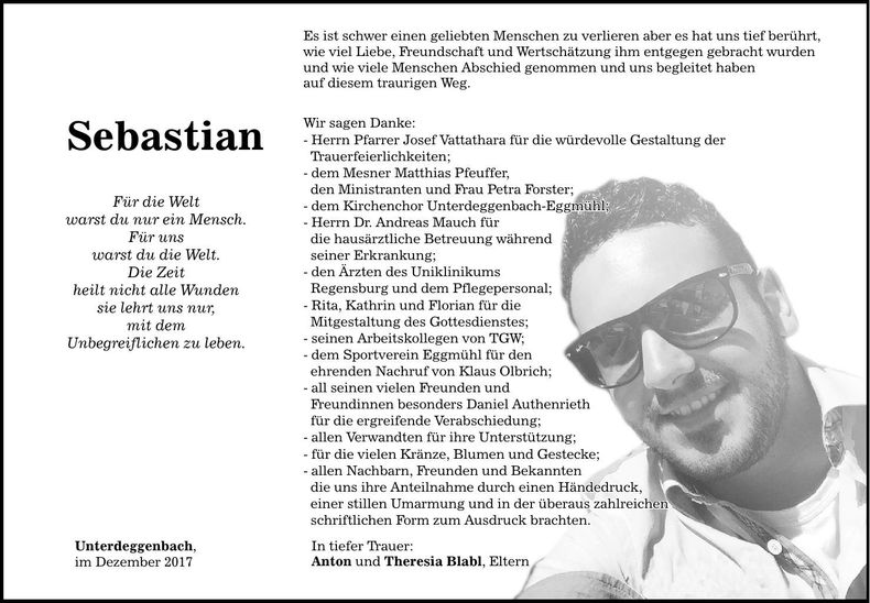 Traueranzeige Sebastian Blabl