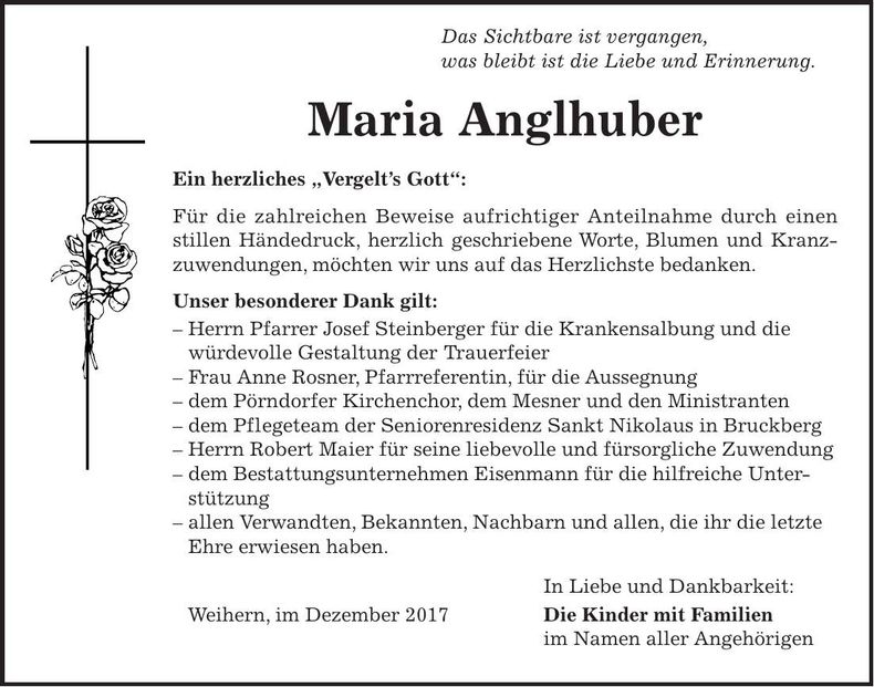 Traueranzeige Maria Anglhuber