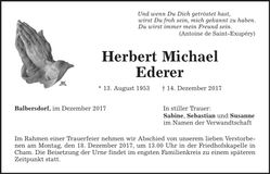 Traueranzeige Herbert Michael Ederer