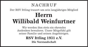 Traueranzeige Willibald Weinfurtner
